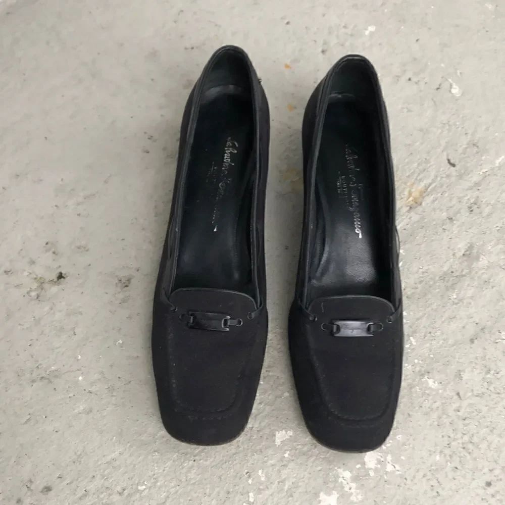 Ferragamo  canvas n leather slip ons
